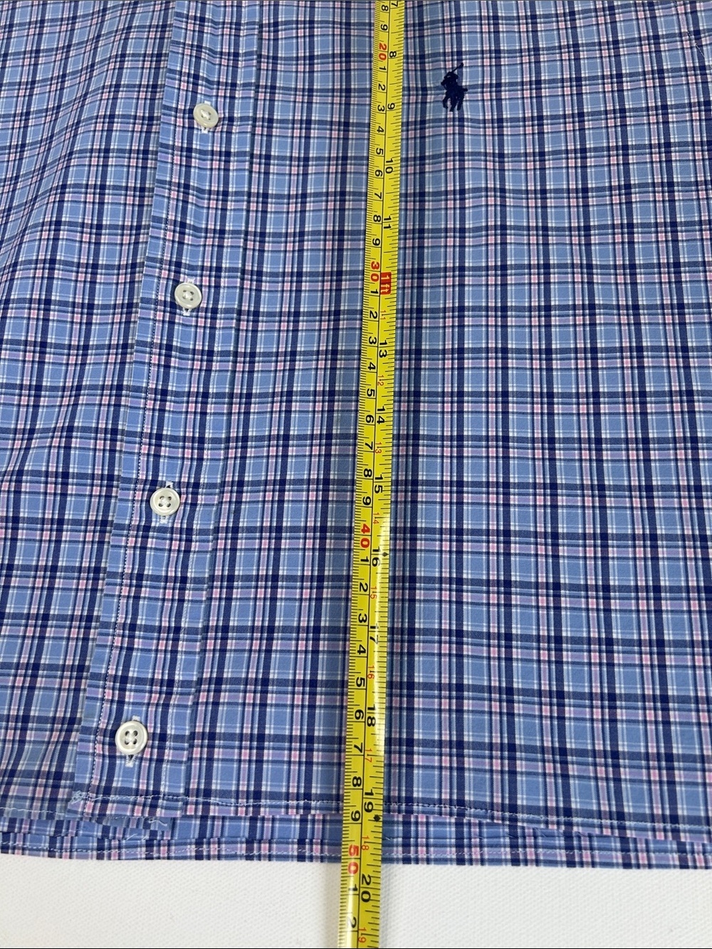 Upcycled Ralph Lauren Women’s Shirt Cropped Blue Pink Plaid with Ruffle Collar - Picture 11 of 12